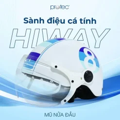 Mũ bảo hiểm 1-2 đầu có kính cao cấp Protec Hiway