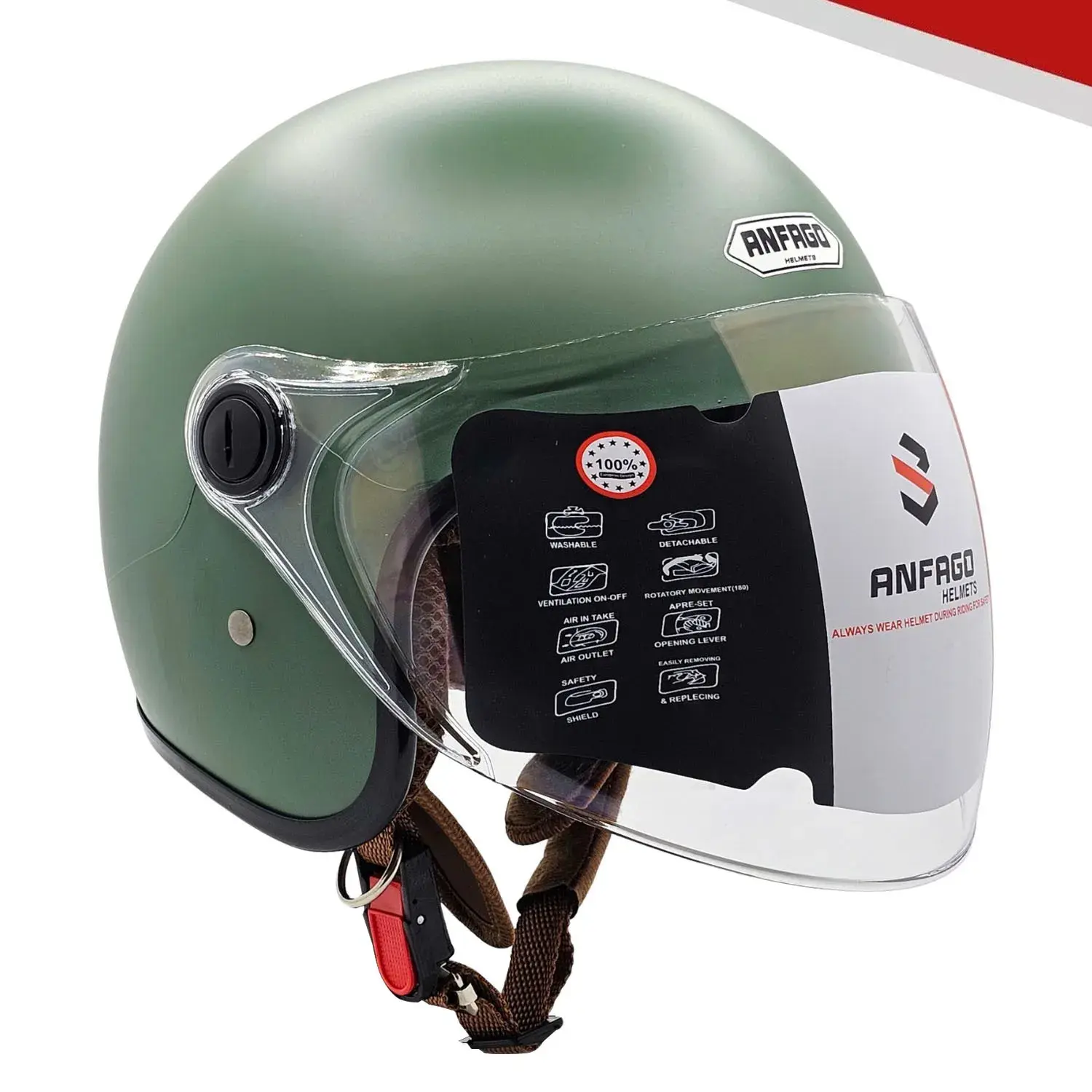 Mũ bảo hiểm 3-4 Anfago 818 kính dài