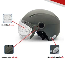 Nón bảo hiểm 1-2 đầu có kính Protec VIC