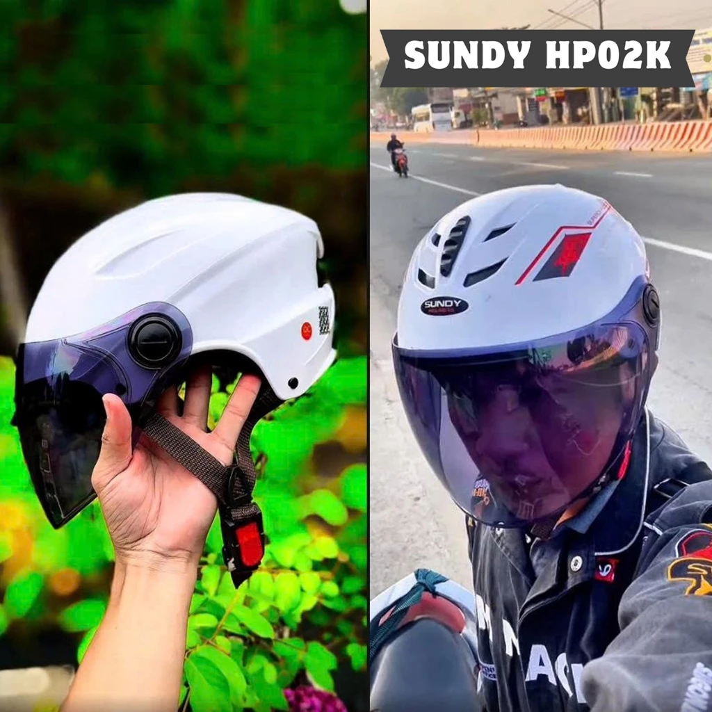 Nón bảo hiểm nửa đầu có kính dài chống nắng SUNDY HP02K