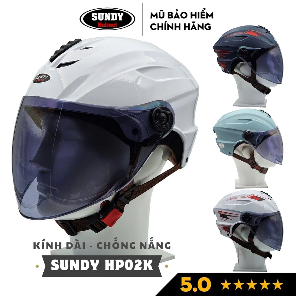 Nón bảo hiểm nửa đầu có kính dài chống nắng SUNDY HP02K