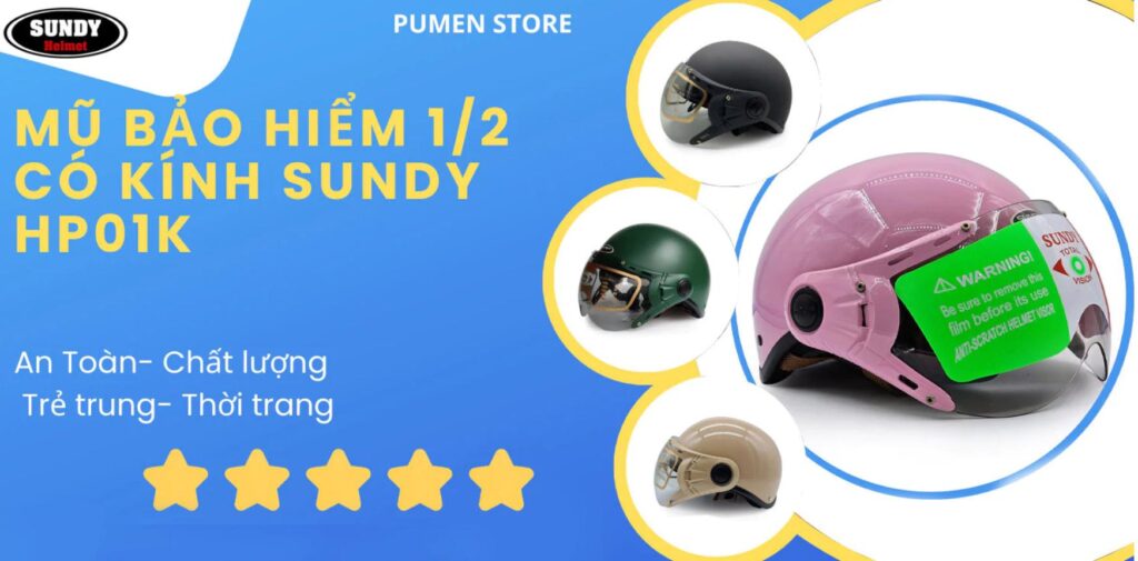 Mũ bảo hiểm nửa đầu có kính SUNDY HP-01K