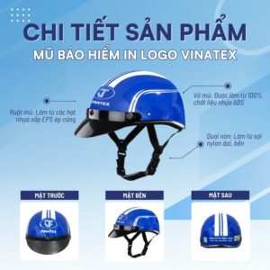 Chi tiết mũ bảo hiểm in logo đạt chuẩn.